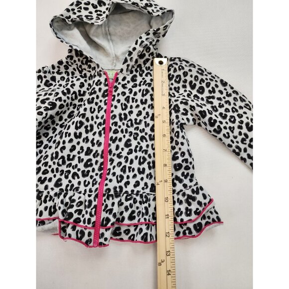 Peanut & Ollie 3T Hooded Ruffle Leopard Jacket Long Sleeved Full Zip Front White - Picture 2 of 9
